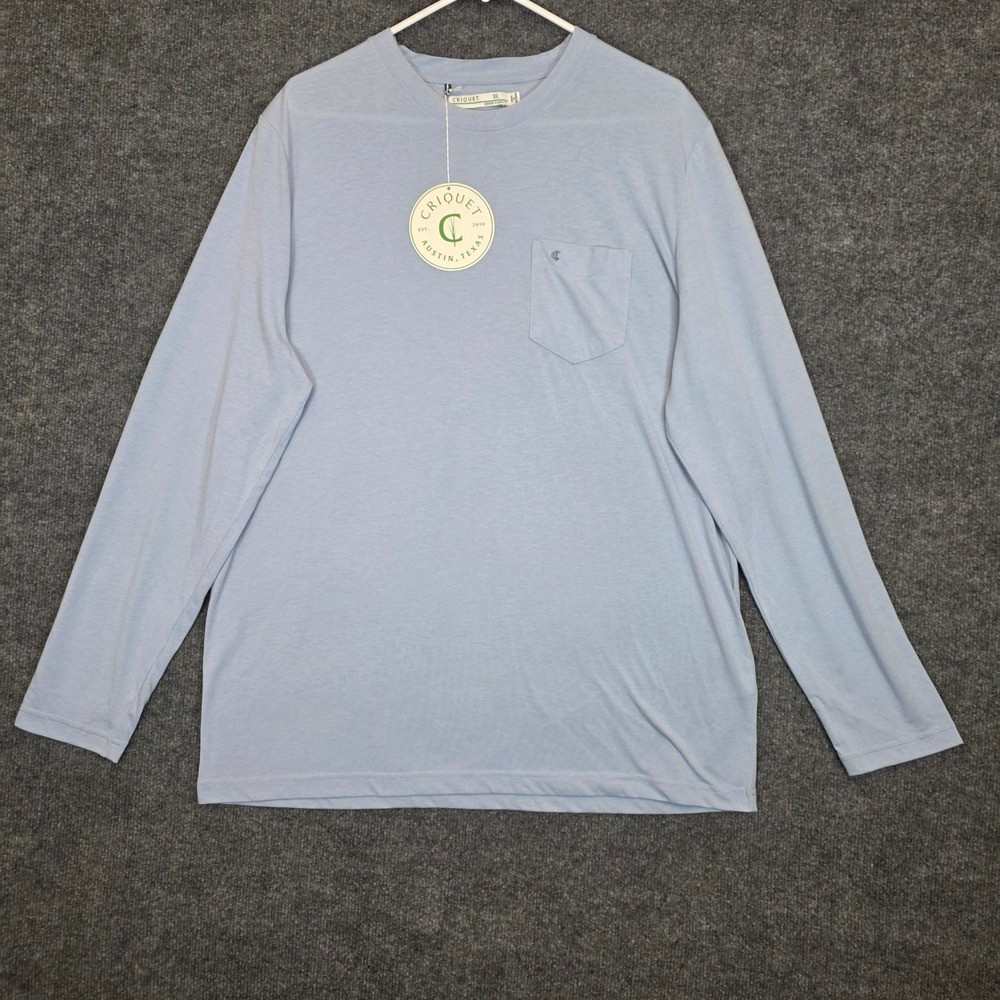 Criquet Long Sleeve Pocket T-Shirt Men XL Blue Crew Neck Lightweight Stretch NWT